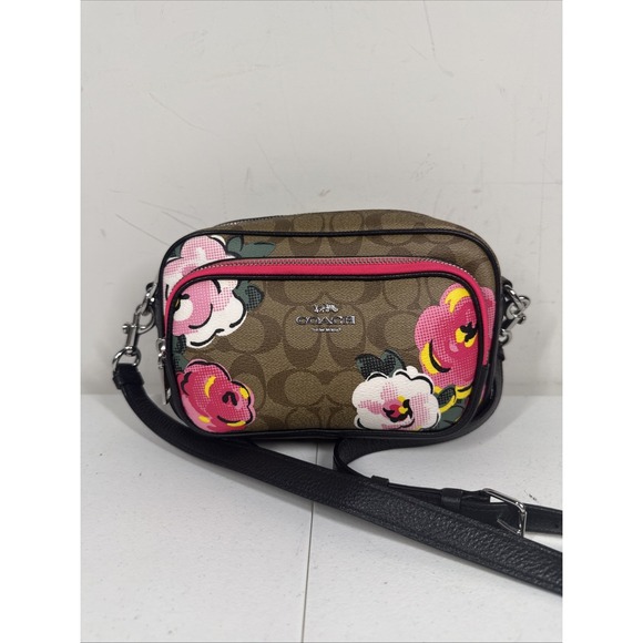 Coach C5682 Shoulder Crossbody Bag Leather Brown Total Pattern Floral Print NICE